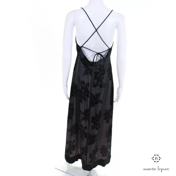 NANETTE LEPORE Elegant Blk Sheer Satin Floral Gown - Picture 3 of 5